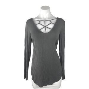 American Eagle Gray Criss Cross Scoop Neck Long Sleeve T-Shirt Tee Shirt Top M